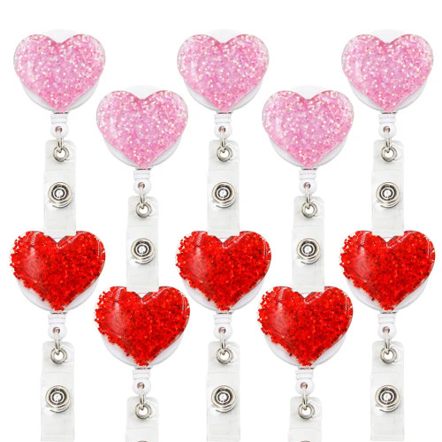 Watermelon Red - Idclip 10 Pcs Bling Love Heart Retractable Badge Holder Badge Clips For Nurse Id Badge Reel With Alligator Clip By WTB