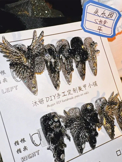 White - Handmade Nail Shot Of Spicy Girl Heavy Industry Metal Lost Paradise Subculture Super Cool Spicy Girl Dark Personality Nails By WTB