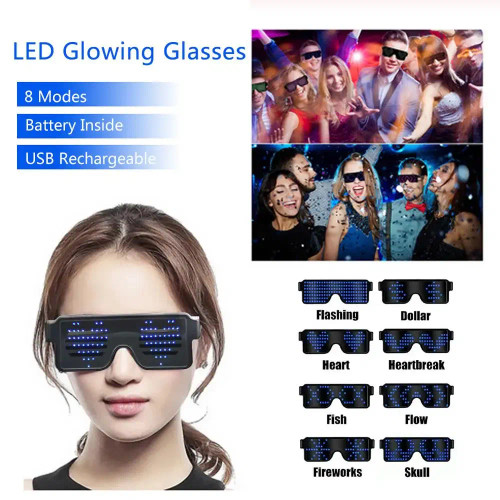 Pink - Led Glasses Party Luminous Glasses Usb Charge Neon Glass Glowing Christmas Flashing Light Glow Sunglasses Holiday Party Supplies By WTB