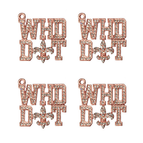 Metal Rose Gold Color, Ships From: China - 10Pcs Who Dat Rhinestone Letter Saint Charms Fit For Bracelet Diy Jewelry Making Ltc0353-Ltc0356 By WTB