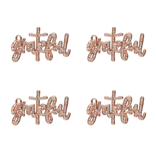Metal Rose Gold Color, Ships From: China - 10Pcs Grateful Rhinestone Letter Charms Fit For Bracelet Diy Jewelry Making Ltc0337-Ltc0340 By WTB