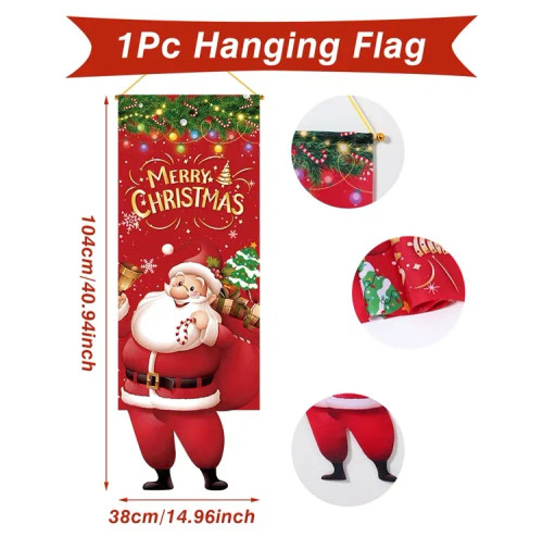 Gray - Santa Claus Hanging Flag Merry Christmas Decorations For Home 2023 Xmas Gifts Christmas Ornament Navidad Natal New Year 2024 By WTB