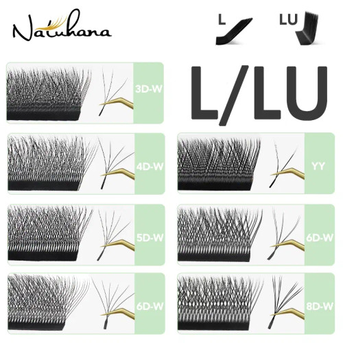 Deep Blue, Curl: Lu, Thickness: 0.07Mm, Length: Mix - Natuhana W Lashes Extension L Lu(M) Curl Individual Mink Yy Lashes 3D W-Shaped Volume Fan Eyelash Extension By WTB