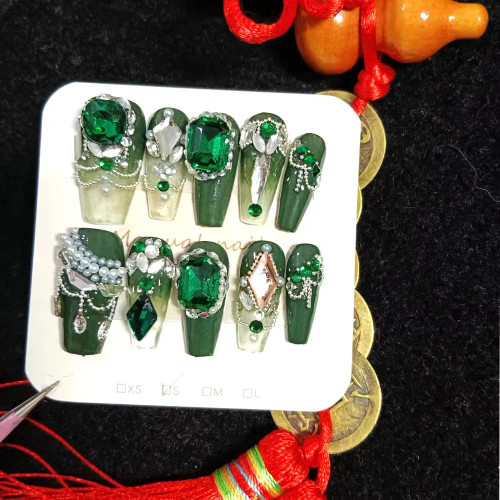 Mint - 10Pcs Box-Packed Multicolored Crystal Press On Nails Bright Color Artificial Embellishment Ddiamond Elegant Nail Art Enhancement By WTB