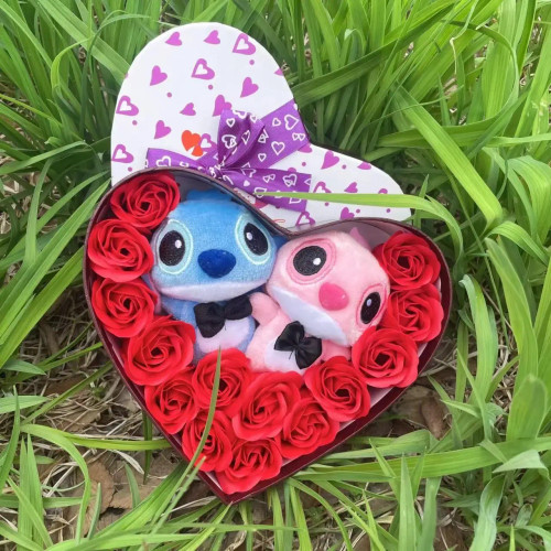 Purple - Disney Cartoon Lilo Stitch Plush Doll Toys Rose Bouquet Gift Box Stitch Flower Bouquet Home Decoration Valentine Christmas Gifts By WTB