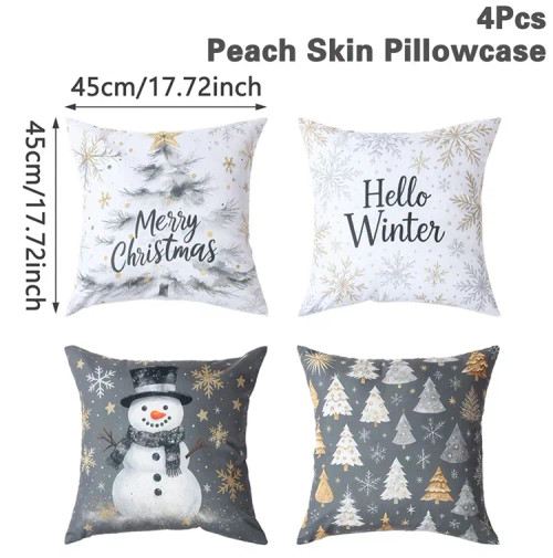 Clear - 4Pcs Merry Christmas Cushion Cover Home Decorations 2025 Christmas Ornament Pillow Case Xmas Navidad Gifts New Year Gifts 2026 By WTB