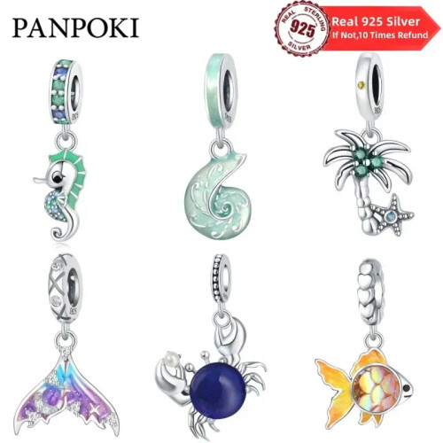 Green - Fit Original Pandora Bracelet 925 Sterling Silver Seahorse Charms Beads Inlaid Zirconium Temperature Change Pendants Diy Jewelry By WTB