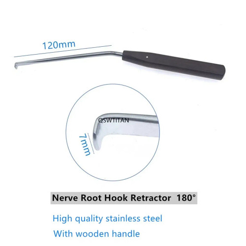 Yellow - Nerve Root Hook Retractor With Wooden Handle Brain Bone Retractor Stainless Steel Nerve Pull Hook By WTB