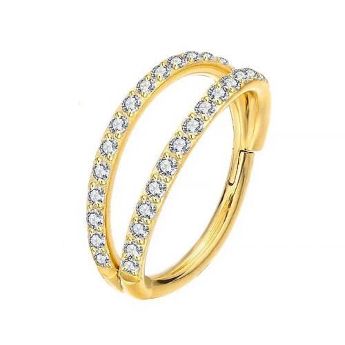 Metal Rose Gold Color, Main Stone White - G23 Titanium Piercing Hinged Segment Hoops Cz Stone Nose Rings Ear Cartilage Tragus Helix Earrings Piercing Body Jewelry By WTB