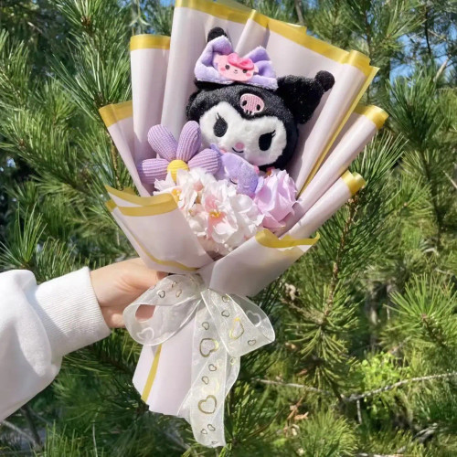 White - My Melody Kuromi Cinnamoroll Hello Kitty Plush Doll Toys Creative Handmade Sanrio Bouquet Valentine Christmas Graduation Gifts By WTB