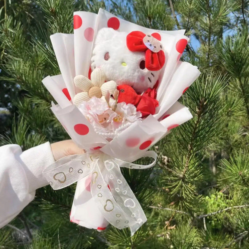 Black - My Melody Kuromi Cinnamoroll Hello Kitty Plush Doll Toys Creative Handmade Sanrio Bouquet Valentine Christmas Graduation Gifts By WTB