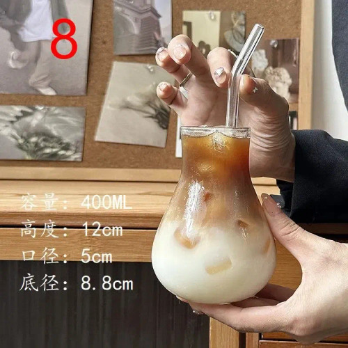 Sky Blue, Capacity: 301-400Ml - Transparent Heat Resistant Glass Coffee Mug Glass Latte Cup Breakfast Mug Milk Water Cocktail Glass Cup Beer Drinking Glasses By WTB