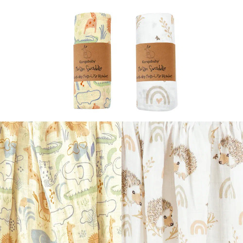 Apricot - Kangobaby New Design 2Pcs Set Double Layers 100% Cotton Newborn Baby Muslin Swaddle Blanket By WTB