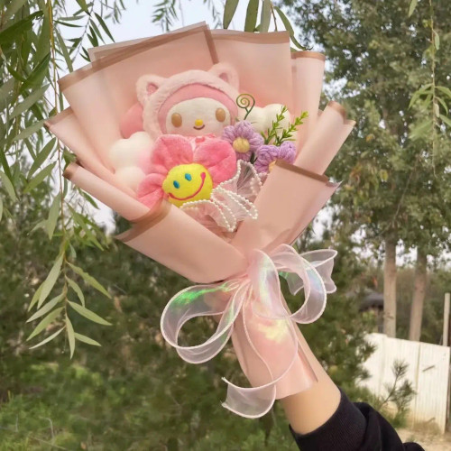 Light Green - Kawaii Hello Kitty Cat Dolls With Artificial Flowers Creative Bouquet Christmas Valentine Birthday Graduation Gifts By WTB