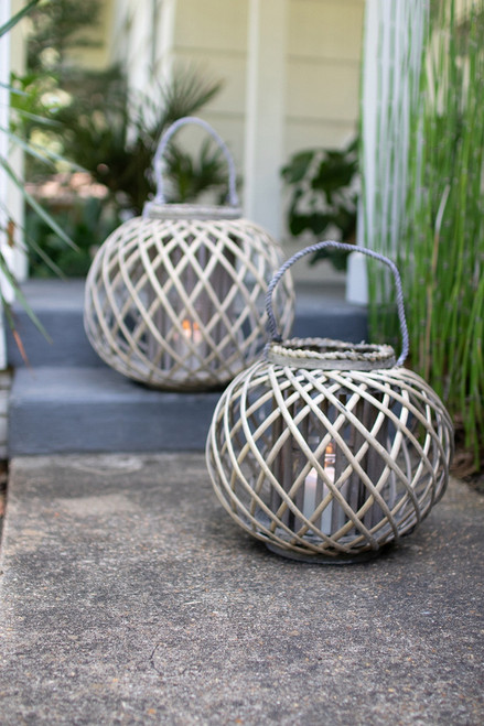 Low Round Grey Willow Lantern With Glass Large Pack Of 2 Clux1010K By Kalalou