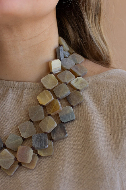 Multi Layered Horn Bead Necklace Light Nbb1007 By Kalalou