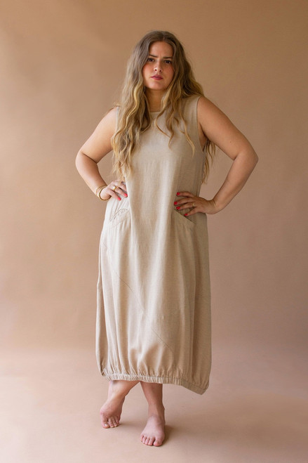 Sleeveless Dress With Elastic Bottom And Pockets Oatmeal Nell1010 By Kalalou