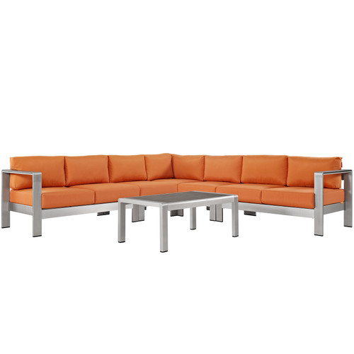 Shore 6 Piece Outdoor Patio Sectional Sofa Set Silver Orange Eei 2561 Slv Ora By Modway Furniture