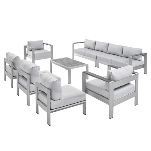 Modway Shore Sunbrella Fabric Outdoor Patio Aluminum 8 Piece Sectional Sofa Set Eei 5482 Slv Gry Set