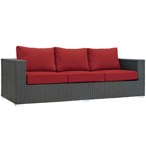 Modway Sojourn Outdoor Patio Wicker Rattan Sunbrella Sofa Eei 1860 Chc Red