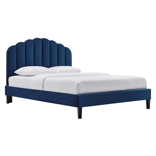 Modway Daisy Performance Velvet Queen Platform Bed Navy Mod 6287 Nav