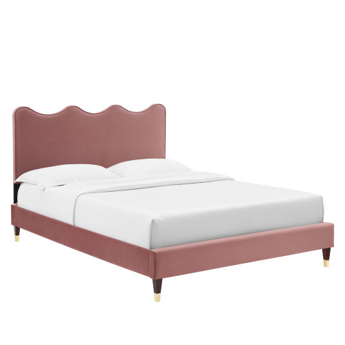 Modway Current Performance Velvet Queen Platform Bed Dusty Rose Mod 6734 Dus