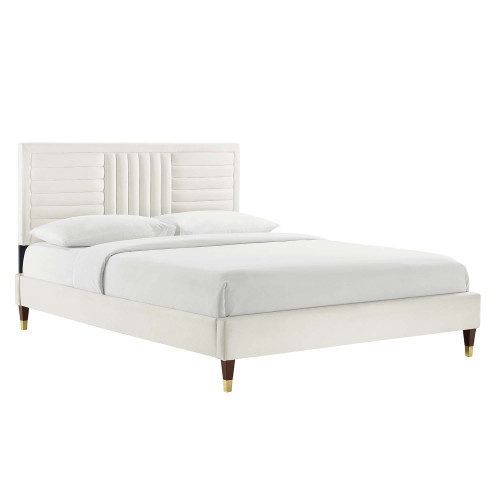 Modway Sofia Channel Tufted Performance Velvet King Platform Bed White Mod 7011 Whi