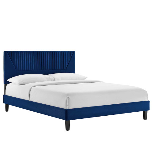 Modway Yasmine Channel Tufted Performance Velvet Full Platform Bed Navy Mod 7004 Nav