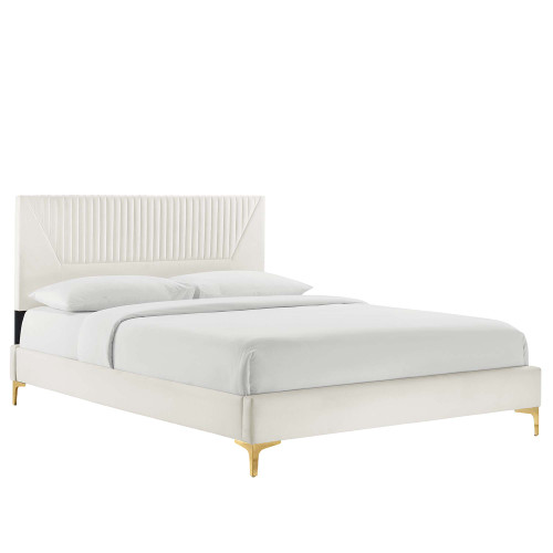 Modway Yasmine Channel Tufted Performance Velvet King Platform Bed White Mod 7008 Whi