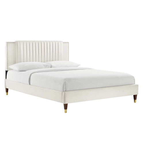 Modway Zahra Channel Tufted Performance Velvet Full Platform Bed White Mod 6998 Whi