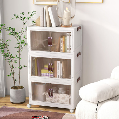 25 5 60 Gal Stackable Storage Boxes Bins With Magnetic Doors And Lockable Casters M Jv11532Wh By Cw