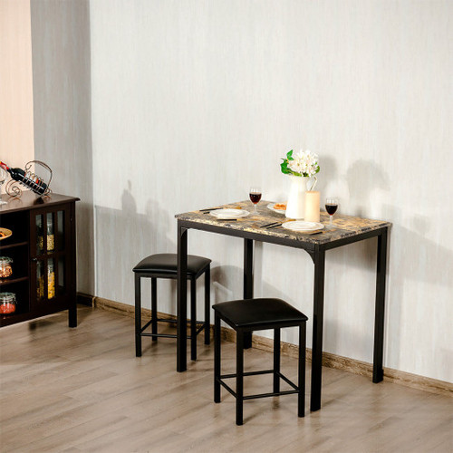 3 Piece Counter Height Dining Set Faux Marble Table Brown Hw66121Cf By Cw