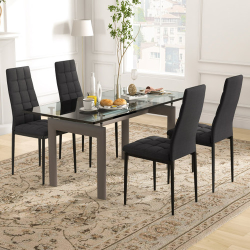 Set Of 4 Fabric Dining Chairs Set With Upholstered Cushion And High Back Kc53983Dk 4 By Cw