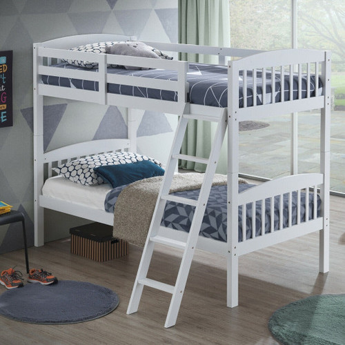 Hardwood Twin Bunk Beds With Individual Kid Bed Ladder White Hw58907Wh By Cw