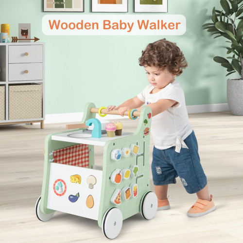 6 In 1 Wooden Baby Stroller With Play Kitchen For Kids Over 12 Months Green Bc10172Gn By Cw