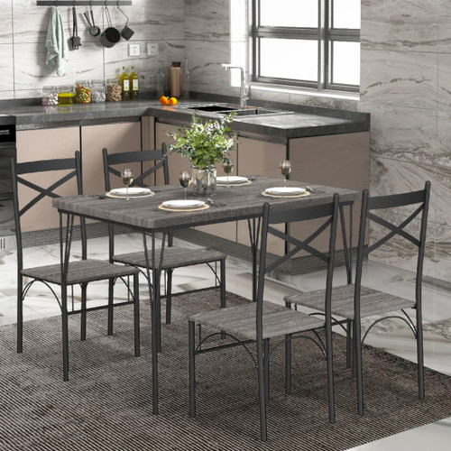 5 Pieces Dining Table Set With Metal Frame For Kitchen Dining Room Gray Kc56555Gr By Cw