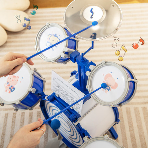 Kids Drum Set Educational Percussion Musical Instrument Toy With Bass Drum Blue Tm10059Bl By Cw