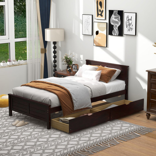Twin Size Bed Frame With Storage Drawers Espresso Hu10561Cf T By Cw