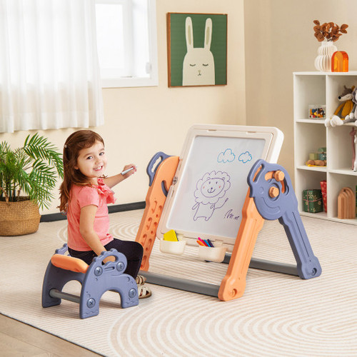 6 In 1 Folding Kids Art Easel With Reversible Building Block Tabletop Tm10071 By Cw