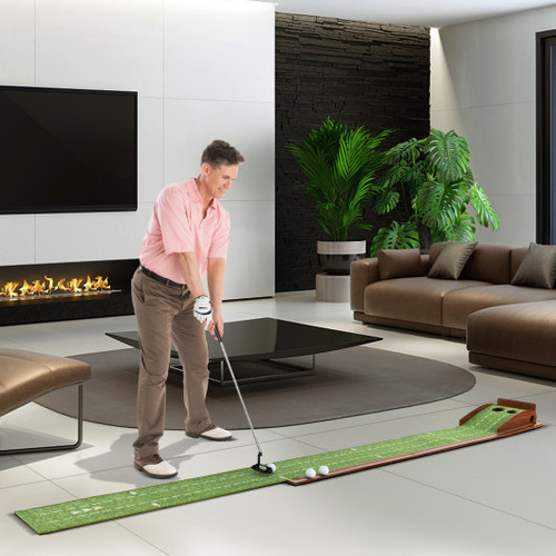 Golf Putting Mat Practice Training Aid With Auto Ball Return And 2 Hole Sizes Sp38109 By Cw