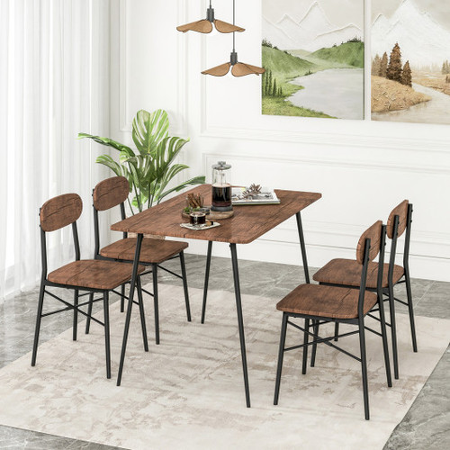 5 Piece Dining Table Set Rectangular With Backrest And Metal Legs For Breakfast Nook Rustic Brown Kc56633Bn By Cw