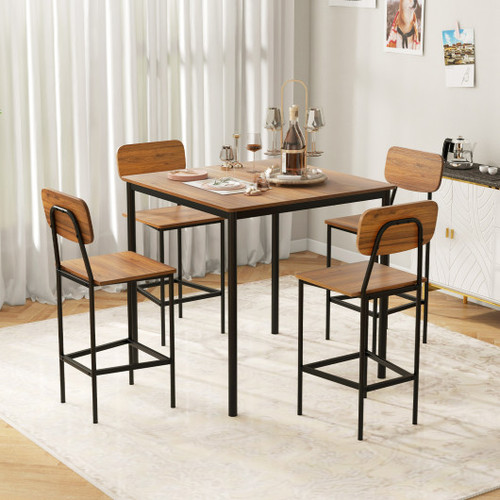 5 Pieces Industrial Dining Table Set With Counter Height Table And 4 Bar Stools Dark Brown Kc54181Wt By Cw