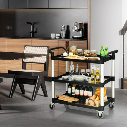 3 Tier Utility Service Cart With Lockable Wheels And Double Handles Hw71919 By Cw