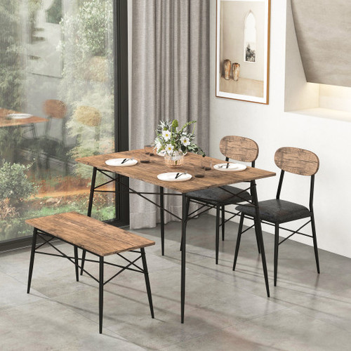 4 Piece Dining Table Set With Bench And 2 Chairs Brown Kc56634Bn By Cw