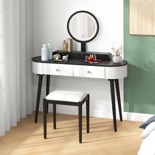 Makeup Vanity Table Set With Led Mirror And 3 Spacious Drawers White And Black Jv11563Dk By Cw