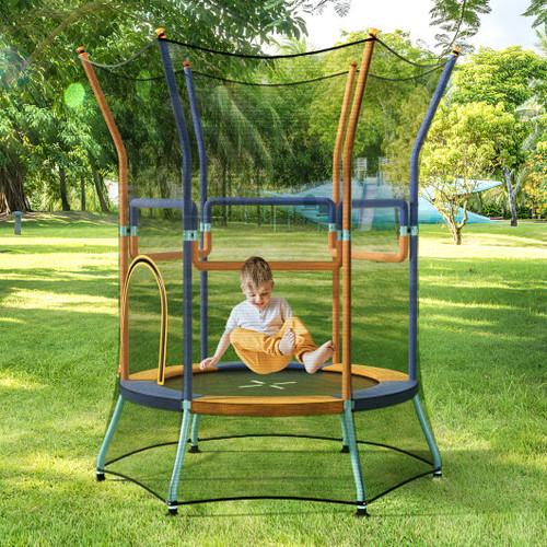 Mini Trampoline For Kids With Safety Enclosure Net And Foam Handles Orange Tw10105Or By Cw