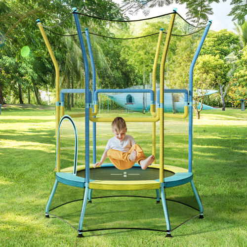 Mini Trampoline For Kids With Safety Enclosure Net And Foam Handles Yellow Tw10105Ye By Cw