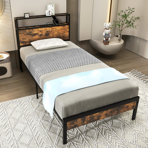 Twin Full Queen Bed Frame With Storage Headboard And Charging Station Twin Size Hu10518Us T By Cw
