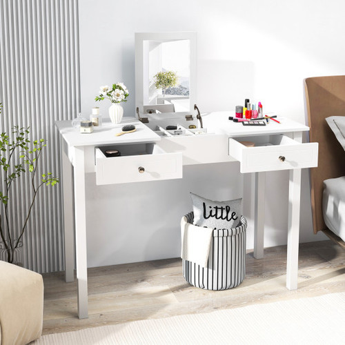 Vanity Desk Makeup Dressing Table With Flip Top Mirror And Drawers White Jv11074Wh By Cw