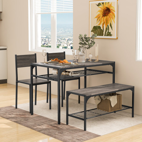 Industrial Style Rectangular Kitchen Table With Bench And Chairs Gray Kc57244Gr By Cw